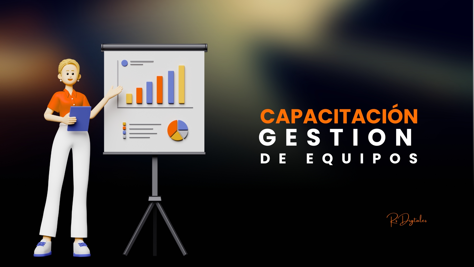 Mujer presentando estadísticas y gráficos durante una capacitación sobre gestión de equipos.