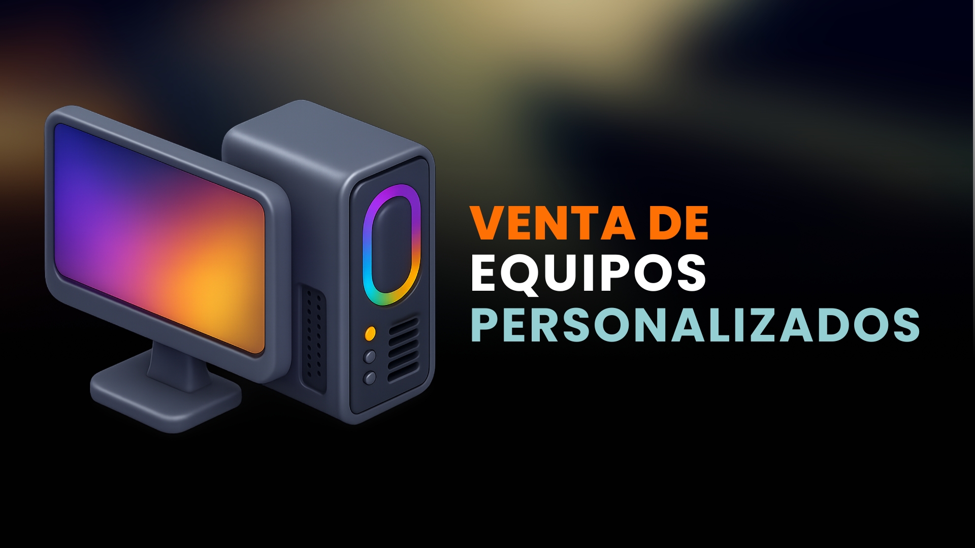 Venta de Equipos Personalizados Computador de escritorio 3D representando venta de equipos personalizados.