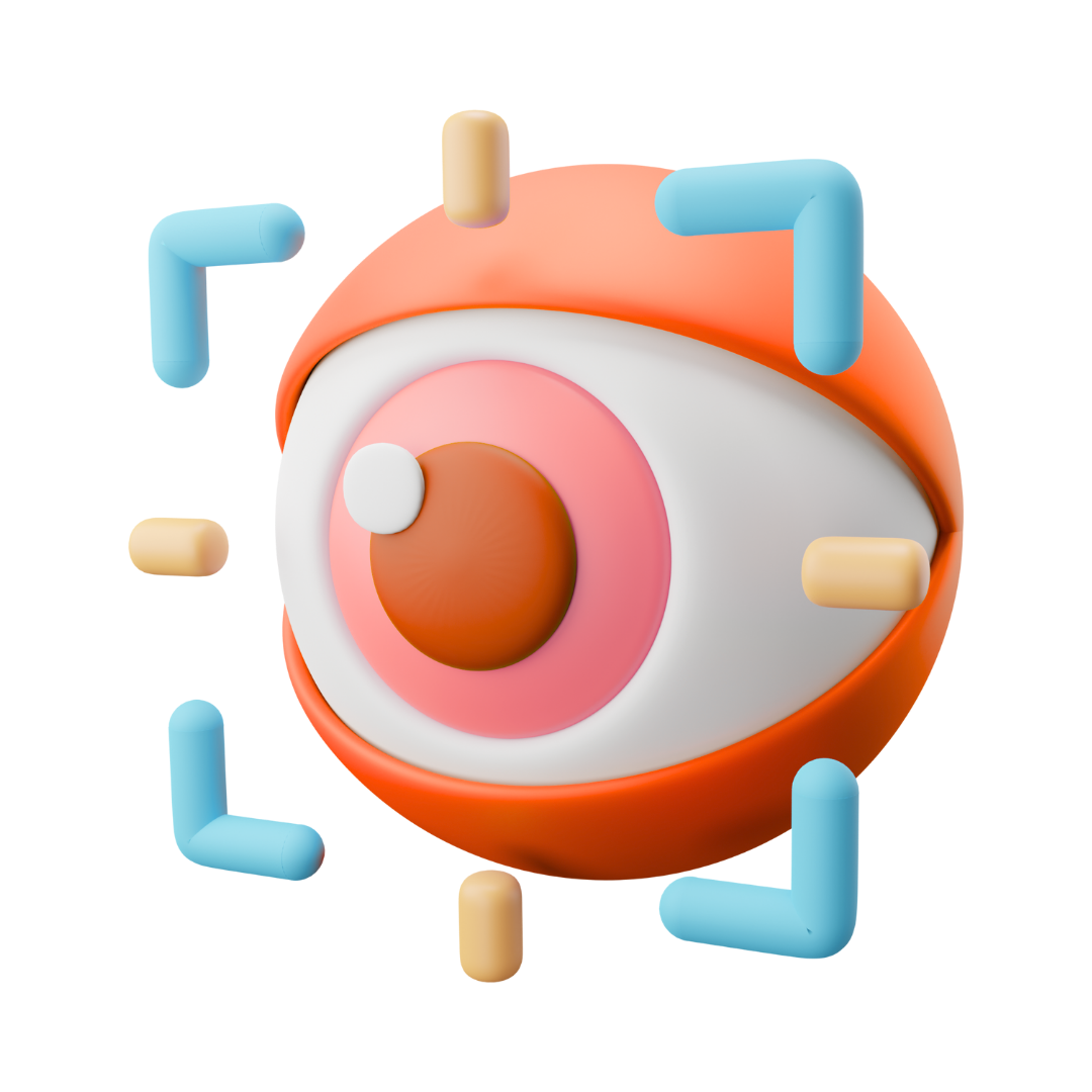 Reconocimiento Visual e Identificación Ojo 3D con marcadores de escaneo que simboliza reconocimiento visual o identificación biométrica.