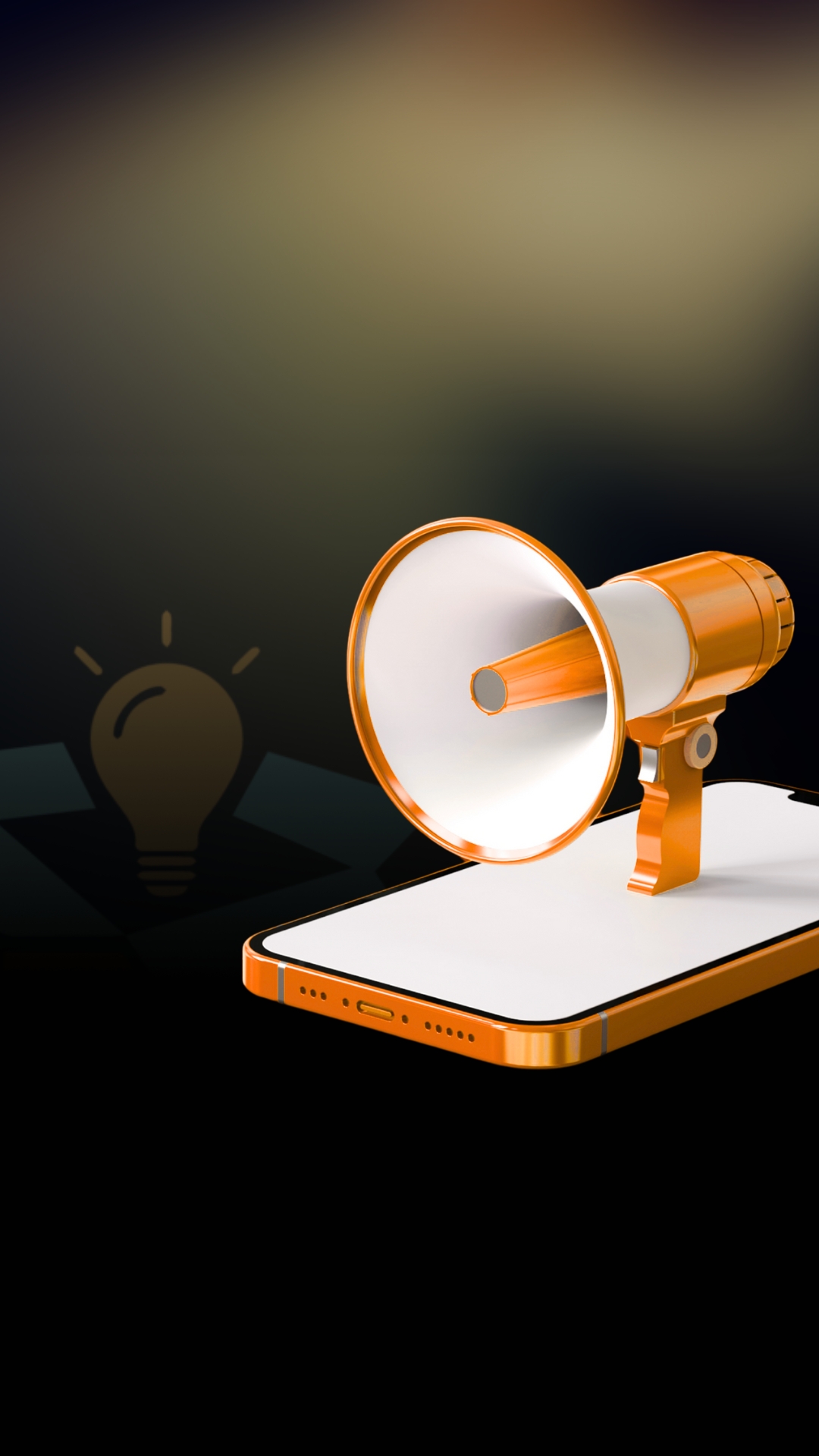 Publicidad Digital y Anuncios Móviles Ilustración 3D de un teléfono móvil con un megáfono encima, representando campañas de publicidad digital móvil de R Soluciones Digitales.